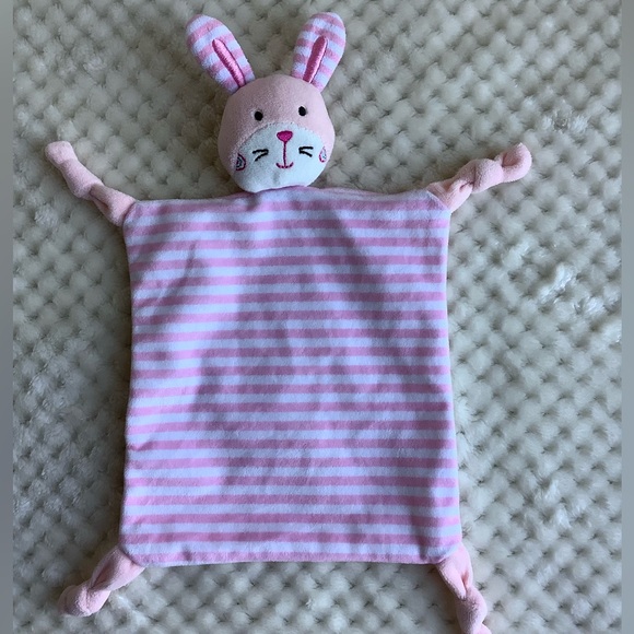 Pink and White Striped Bunny Rabbit Lovey Rattle Security Blanket Toy Knotted - Picture 1 of 8